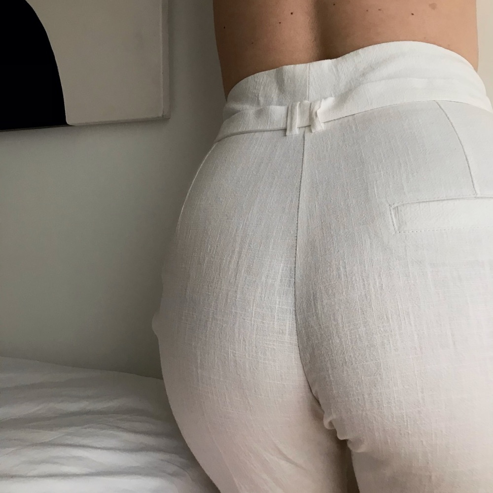 White linen mango pants with belt